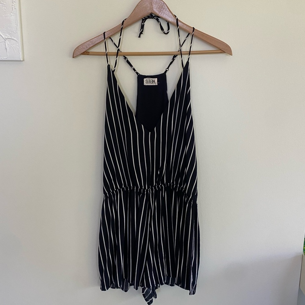 Stylish Navy and White Striped Romper